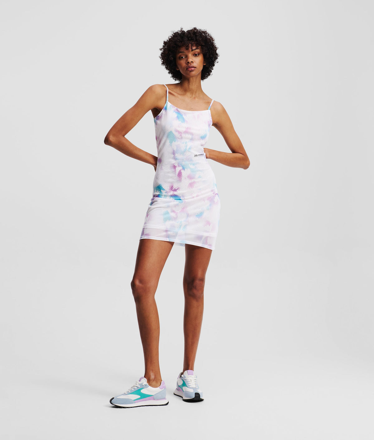 FLORAL-PRINT MESH DRESS