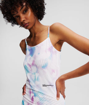 FLORAL-PRINT MESH DRESS