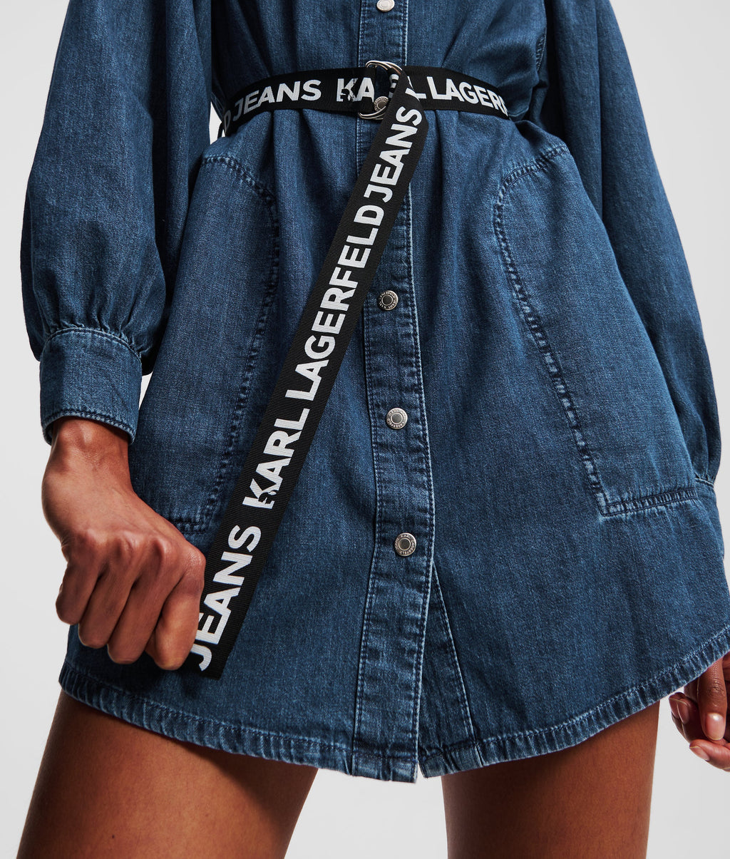 PUFF-SLEEVED DENIM DRESS