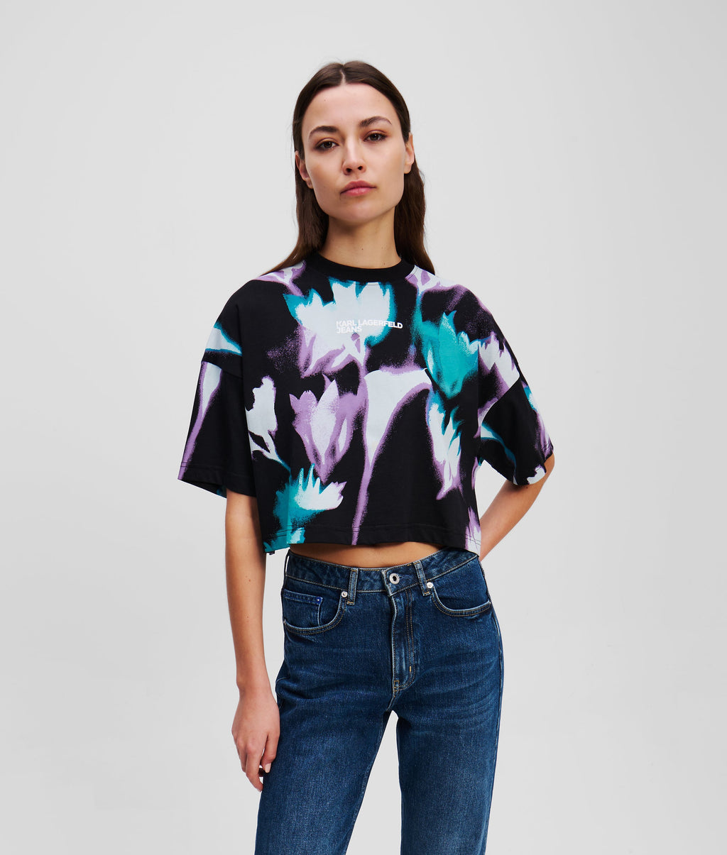 FLORAL-PRINT CROP T-SHIRT