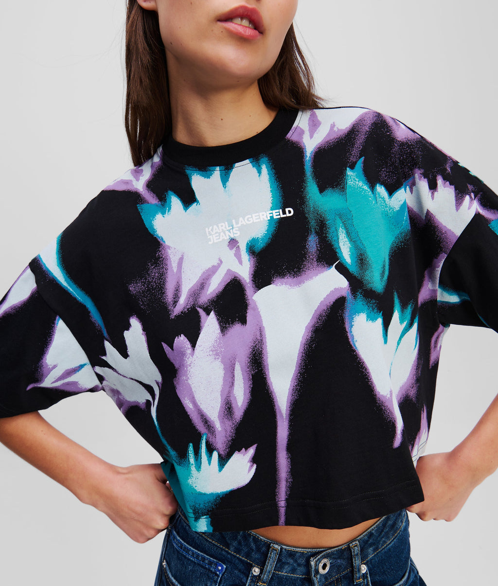 FLORAL-PRINT CROP T-SHIRT