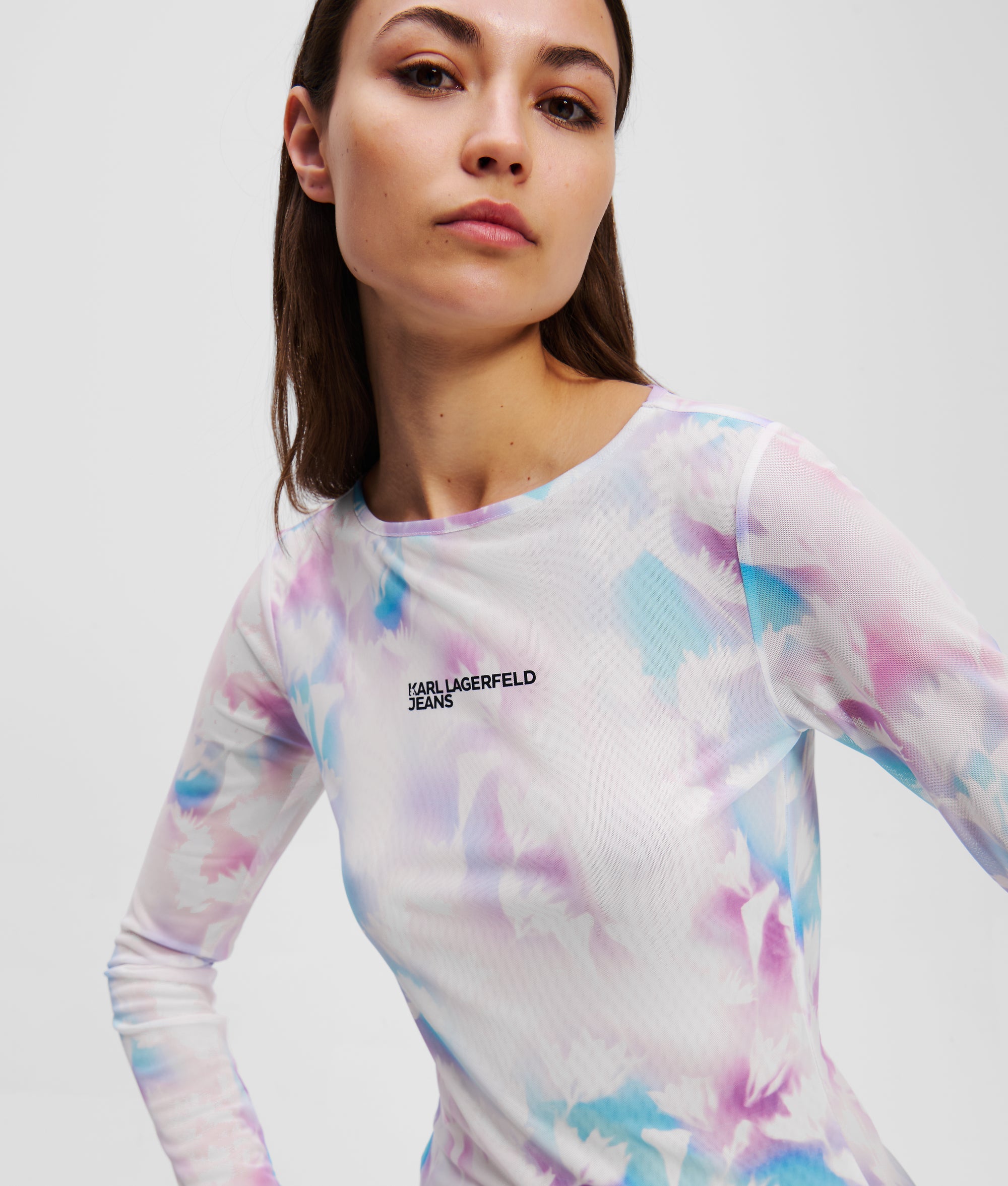 FLORAL-PRINT MESH T-SHIRT