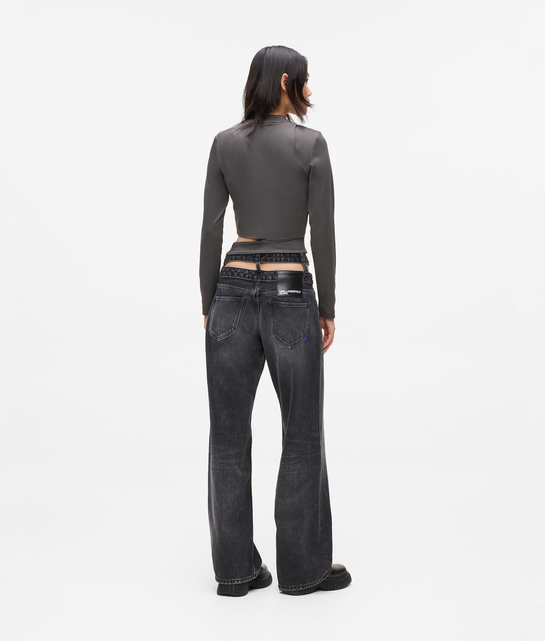 Cutout waist relaxed jeans