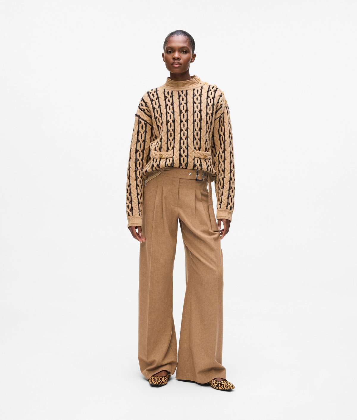 Wool-blend wide leg trousers