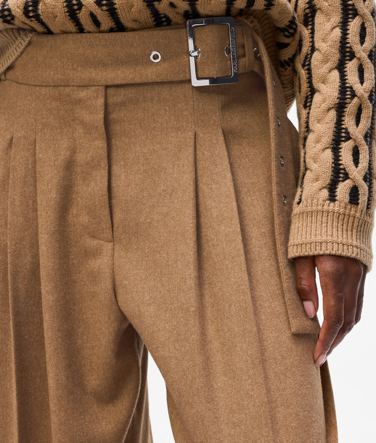 Wool-blend wide leg trousers