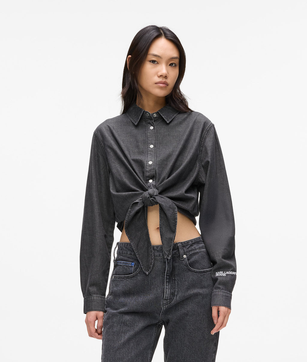 Tie-front denim shirt