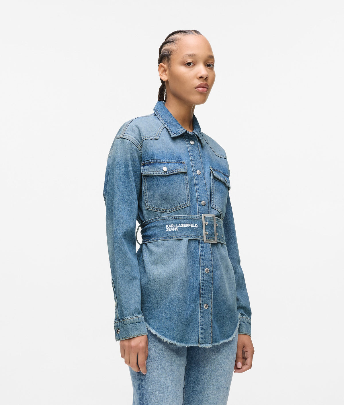 Belted denim shirt