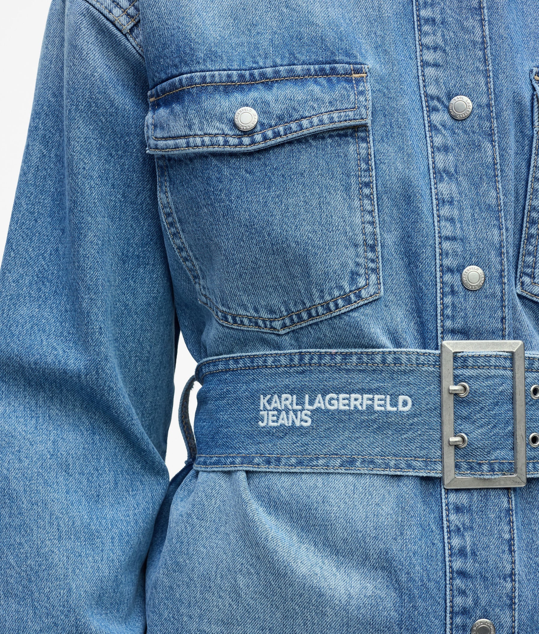 Belted denim shirt