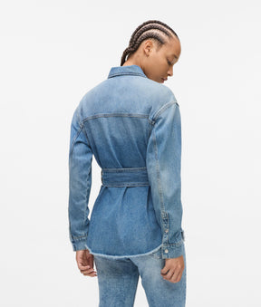 Belted denim shirt