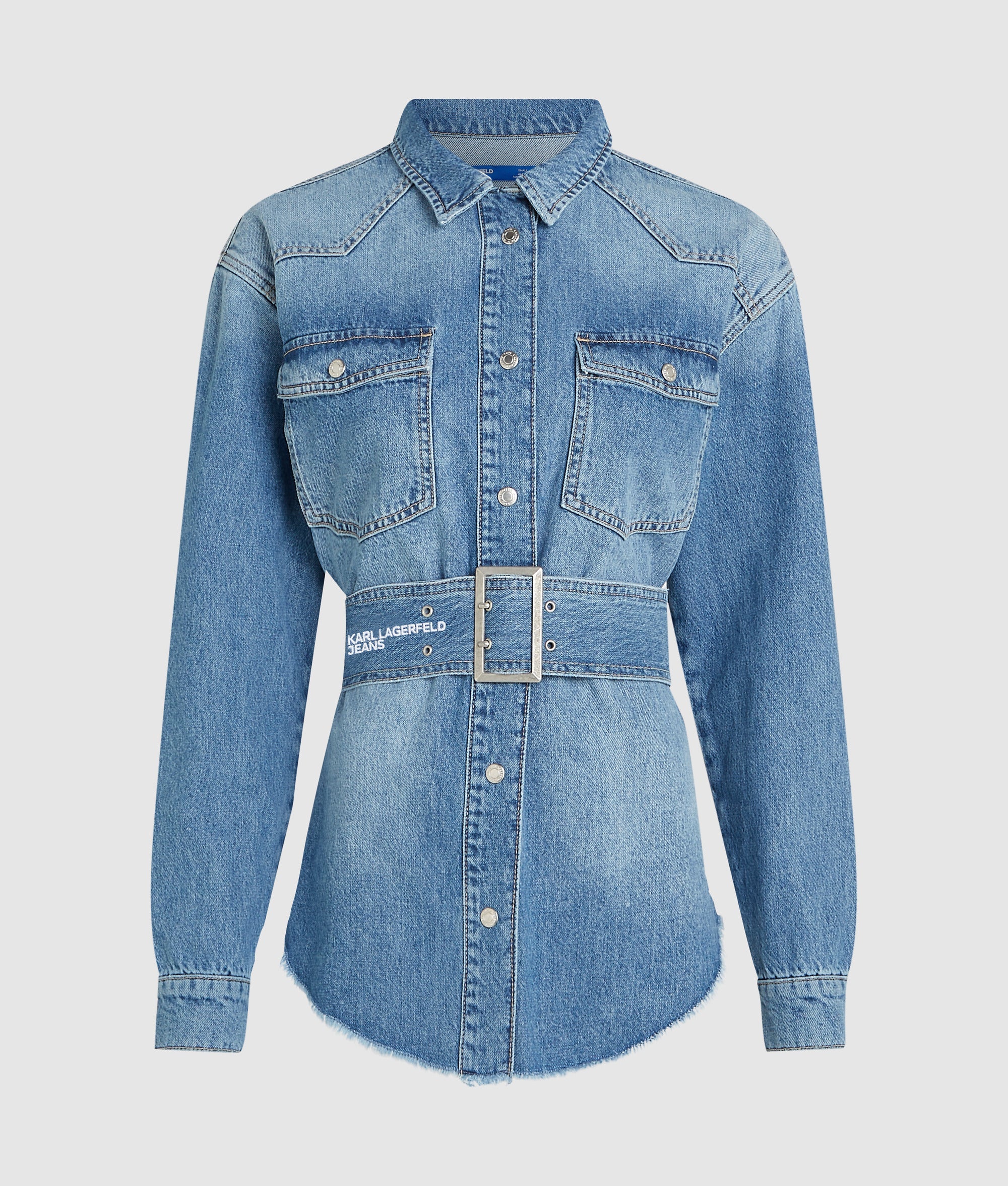 Belted denim shirt