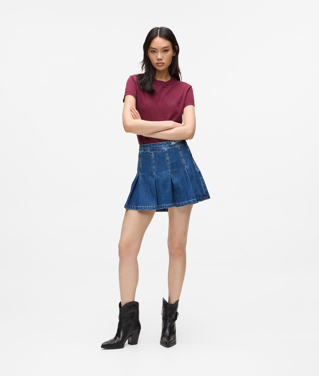 Pleated denim mini skirt