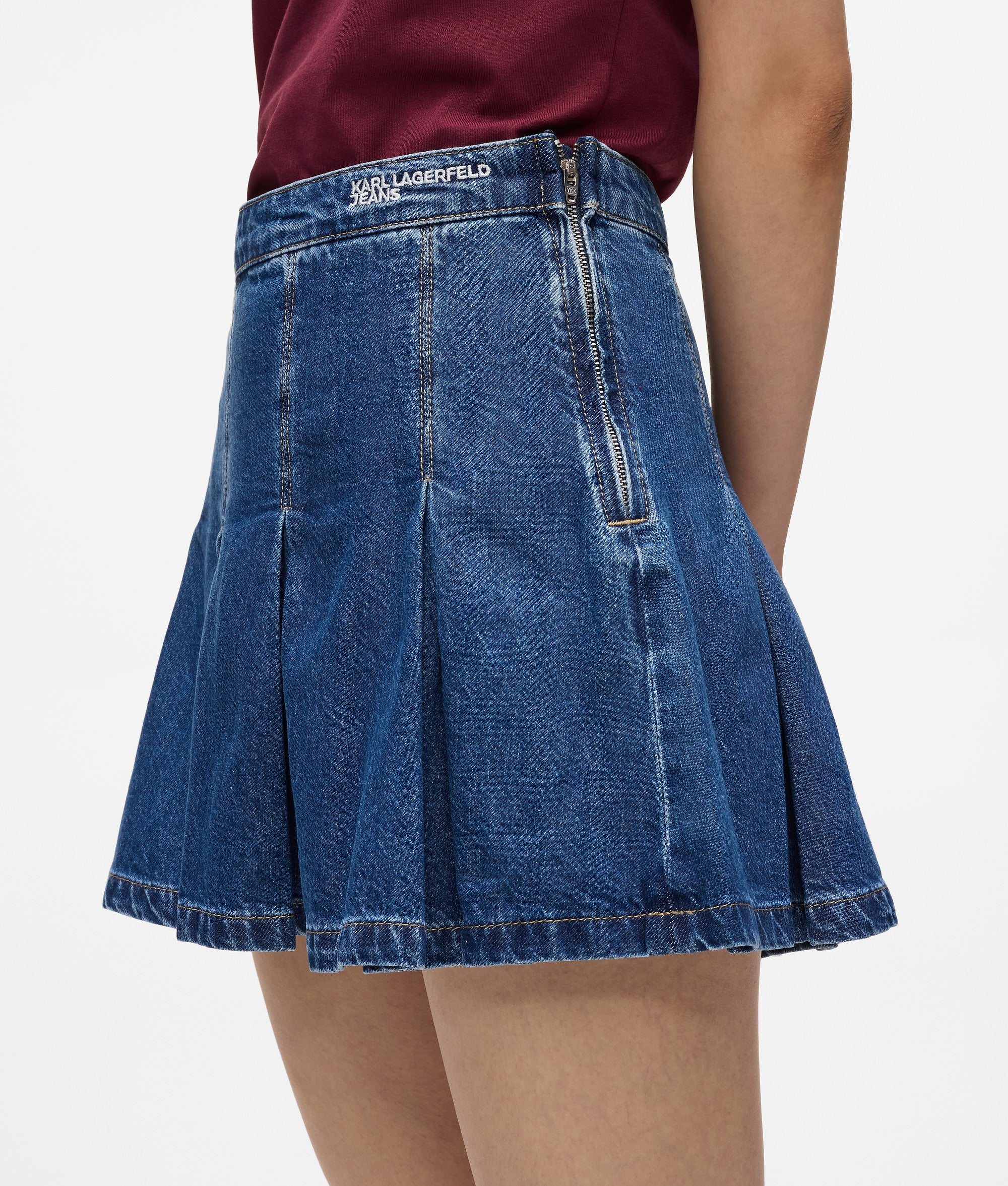 Pleated denim mini skirt