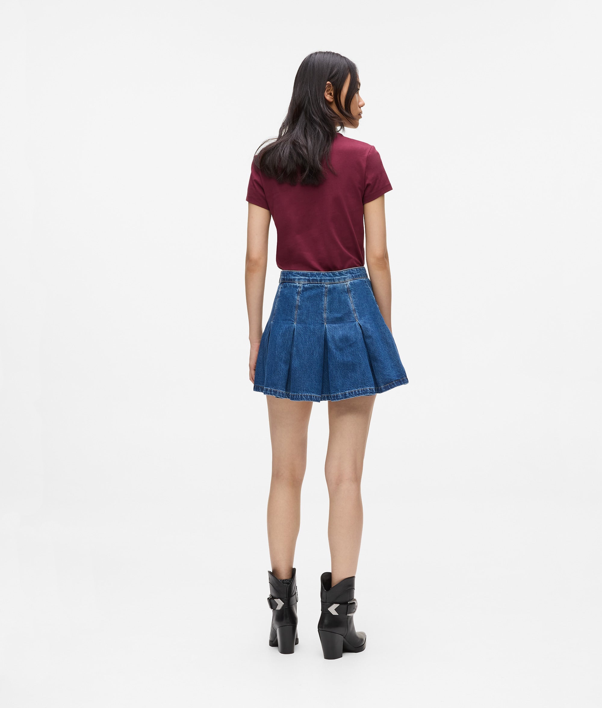 Pleated denim mini skirt