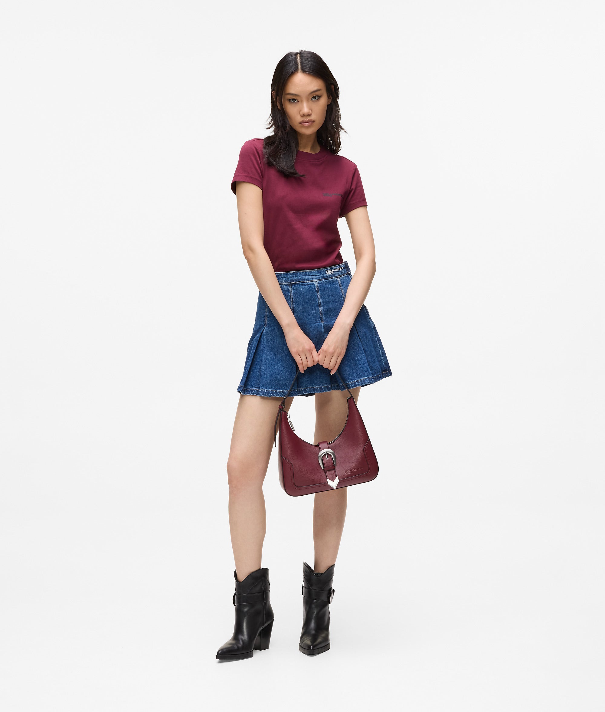 Pleated denim mini skirt