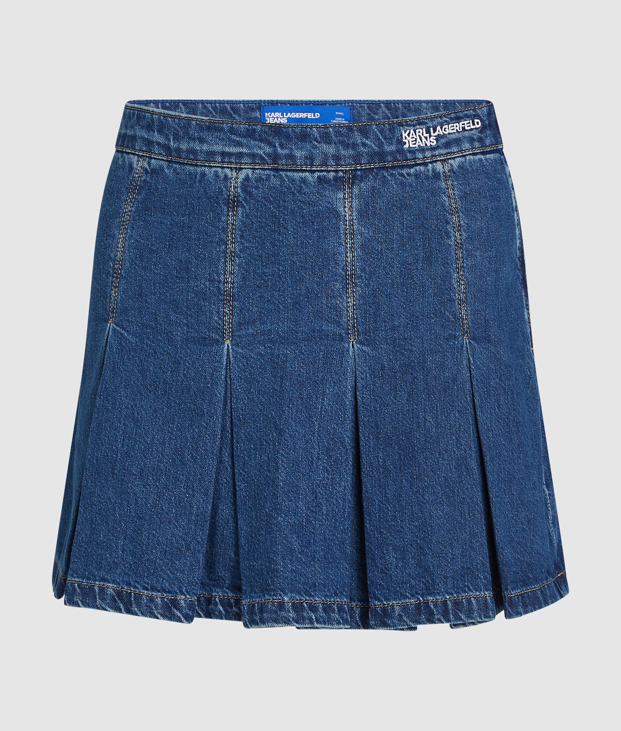 Pleated denim mini skirt
