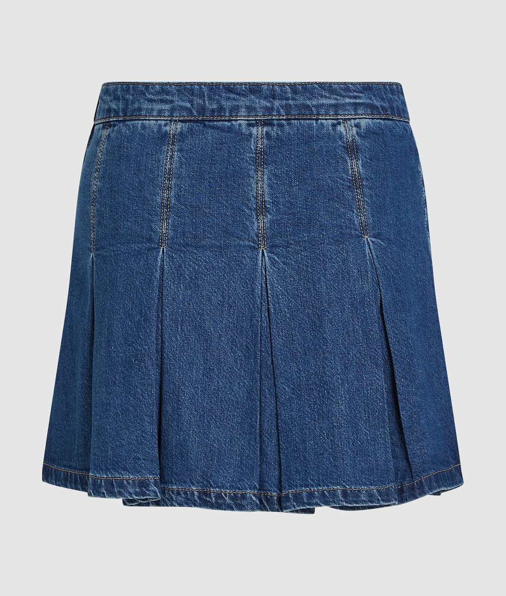 Pleated denim mini skirt