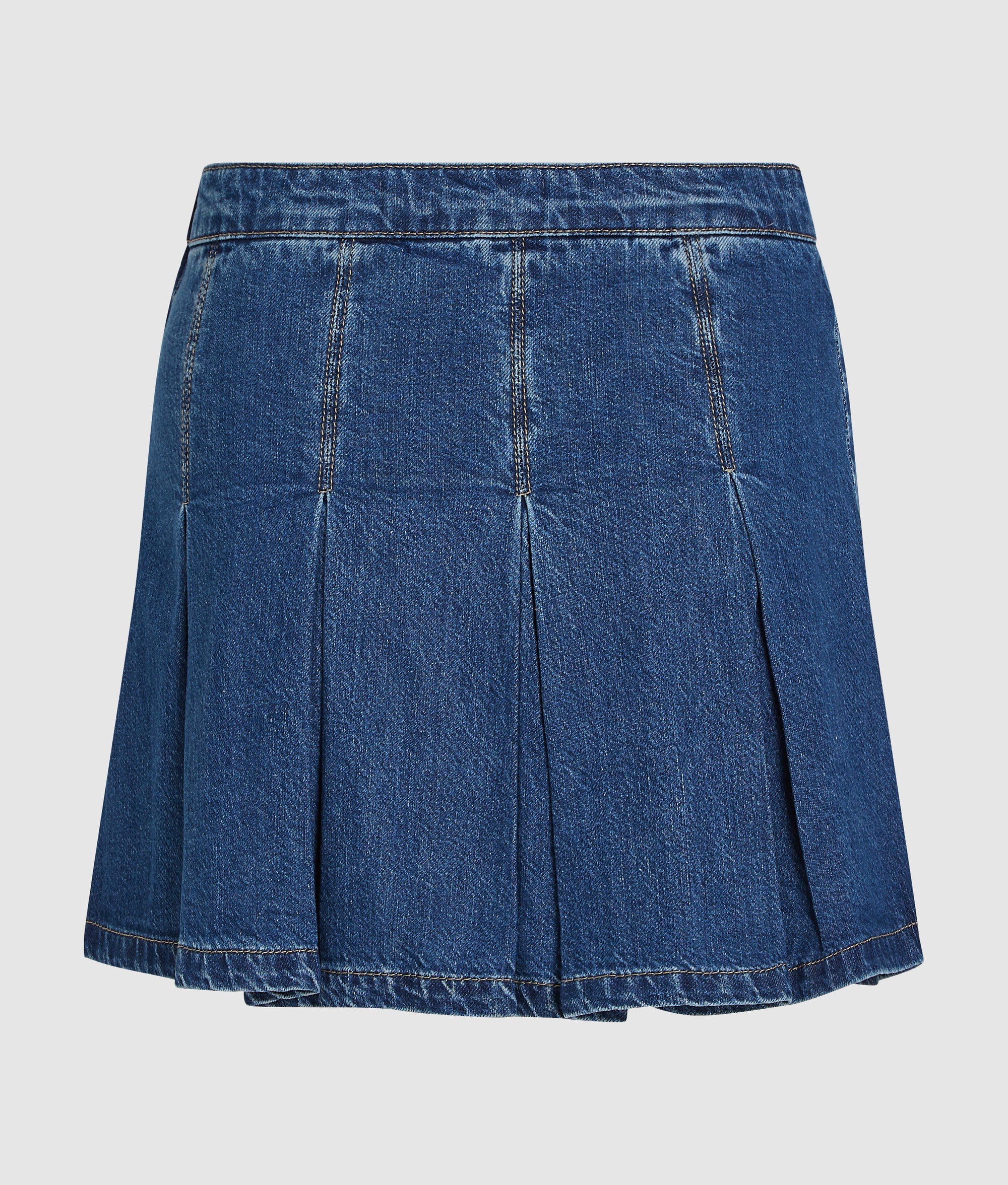 Pleated denim mini skirt