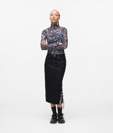 Lace-up midi denim skirt