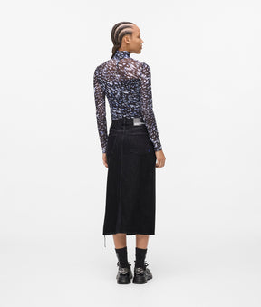 Lace-up midi denim skirt