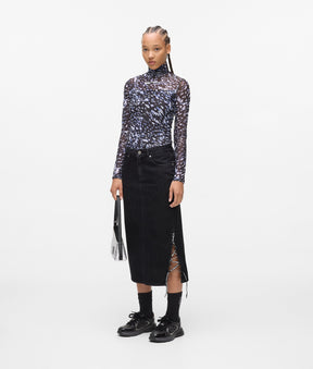 Lace-up midi denim skirt