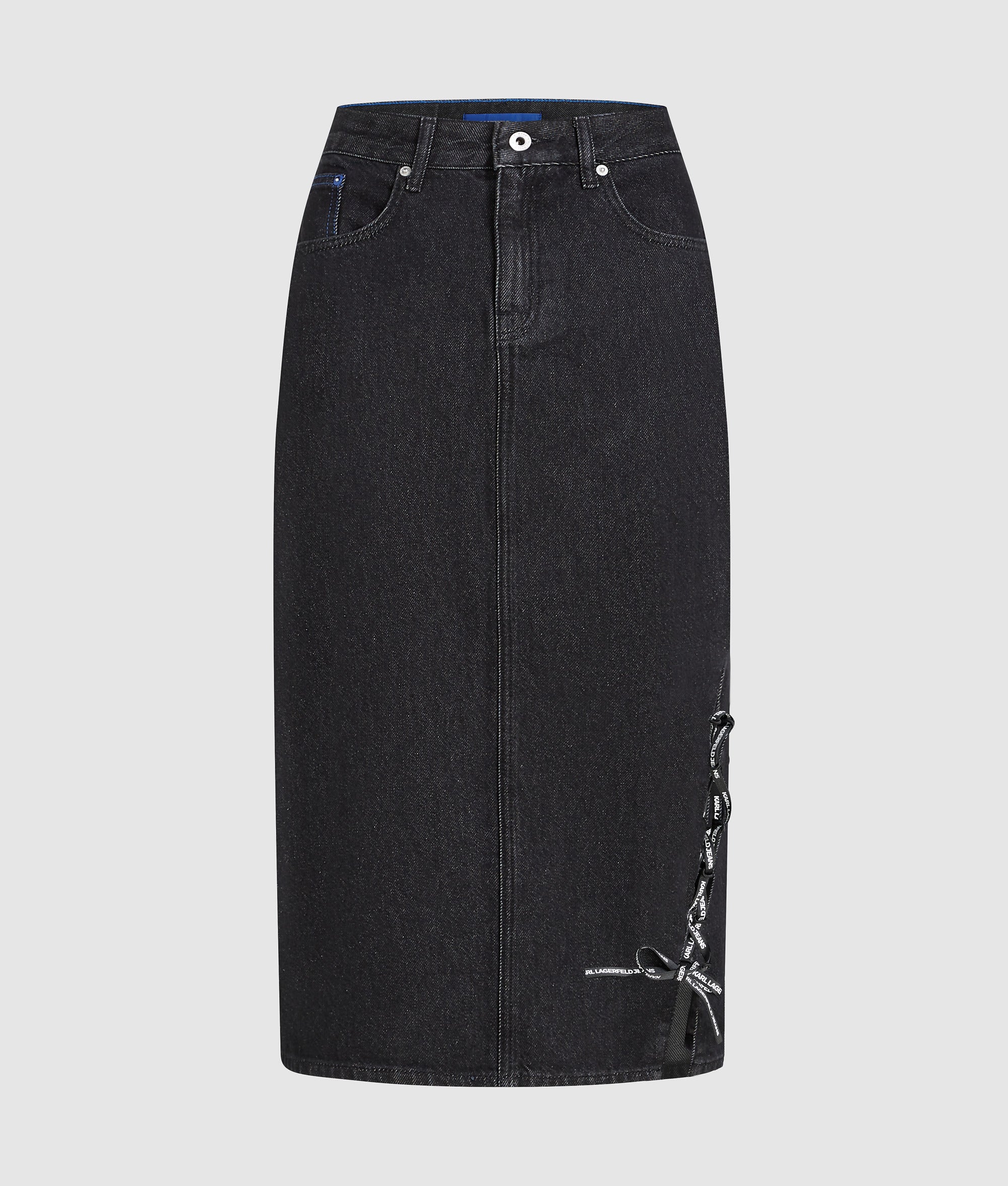 Lace-up midi denim skirt