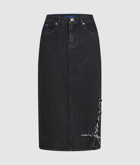Lace-up midi denim skirt