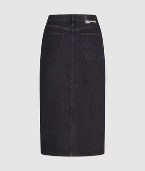 Lace-up midi denim skirt