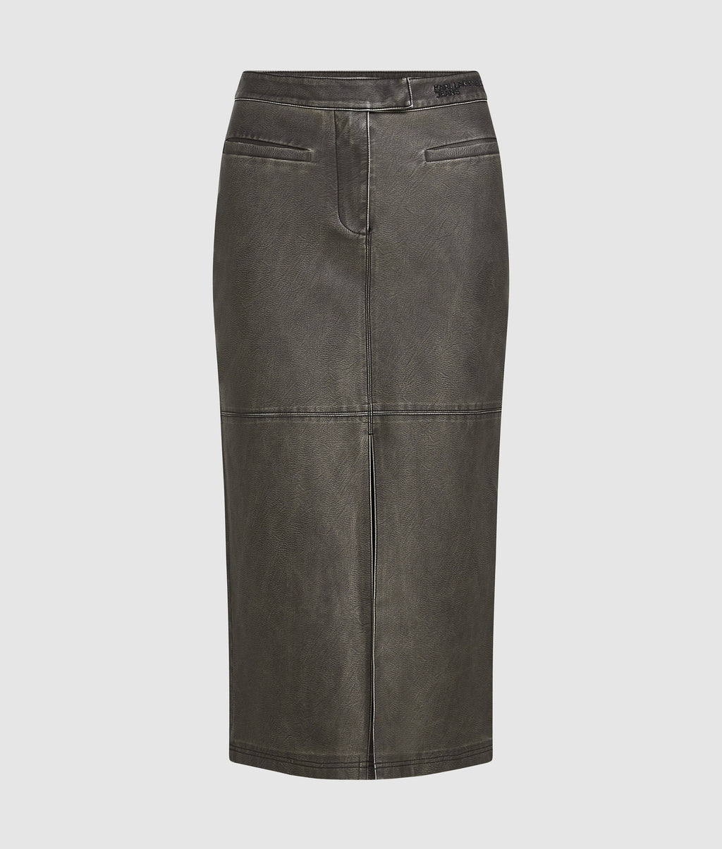 Midi faux-leather skirt