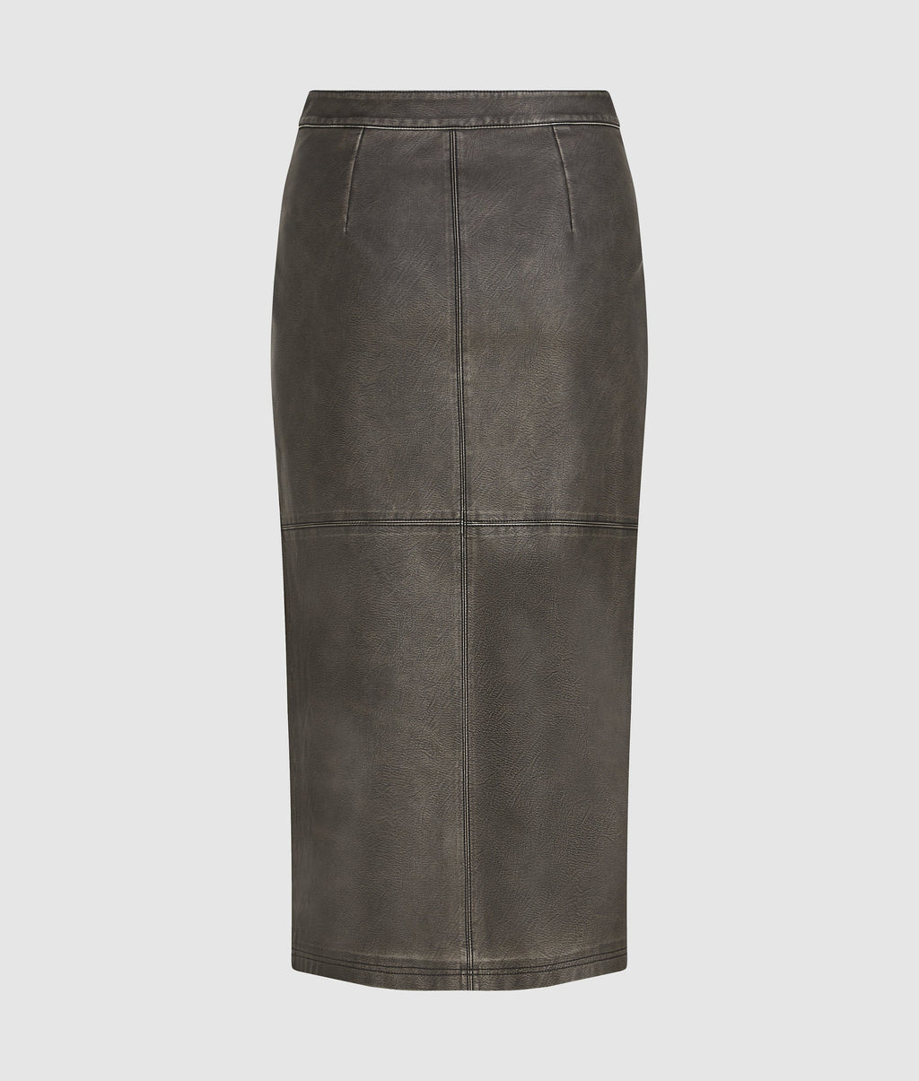 Midi faux-leather skirt