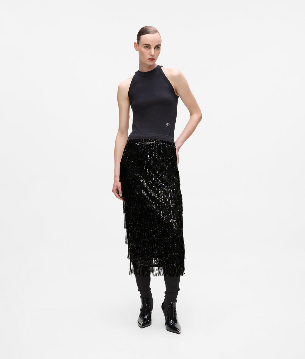 Fringed sequin skirt