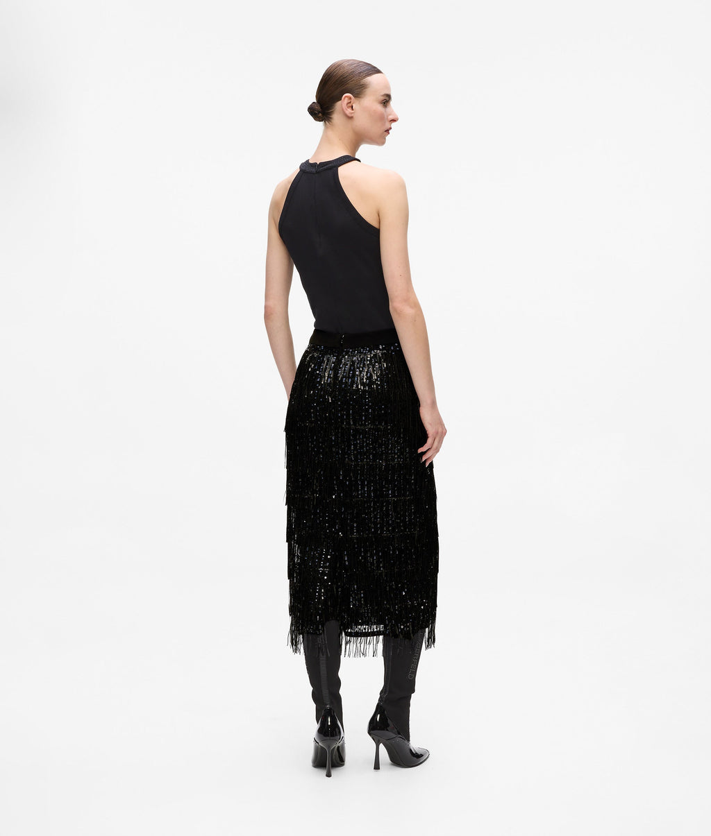 Fringed sequin skirt