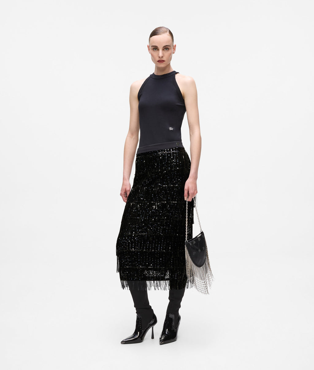 Fringed sequin skirt