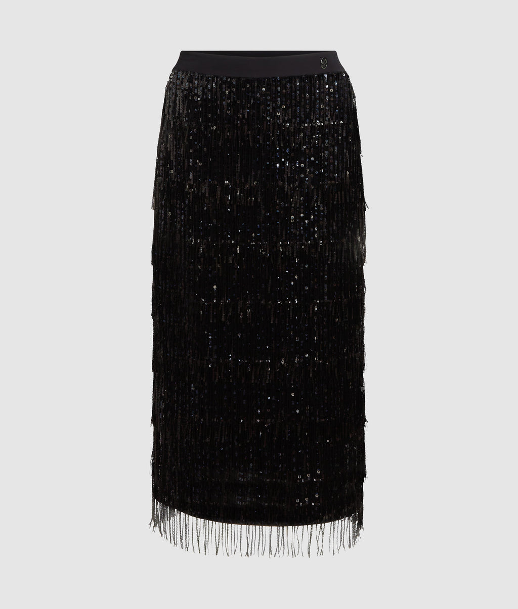 Fringed sequin skirt
