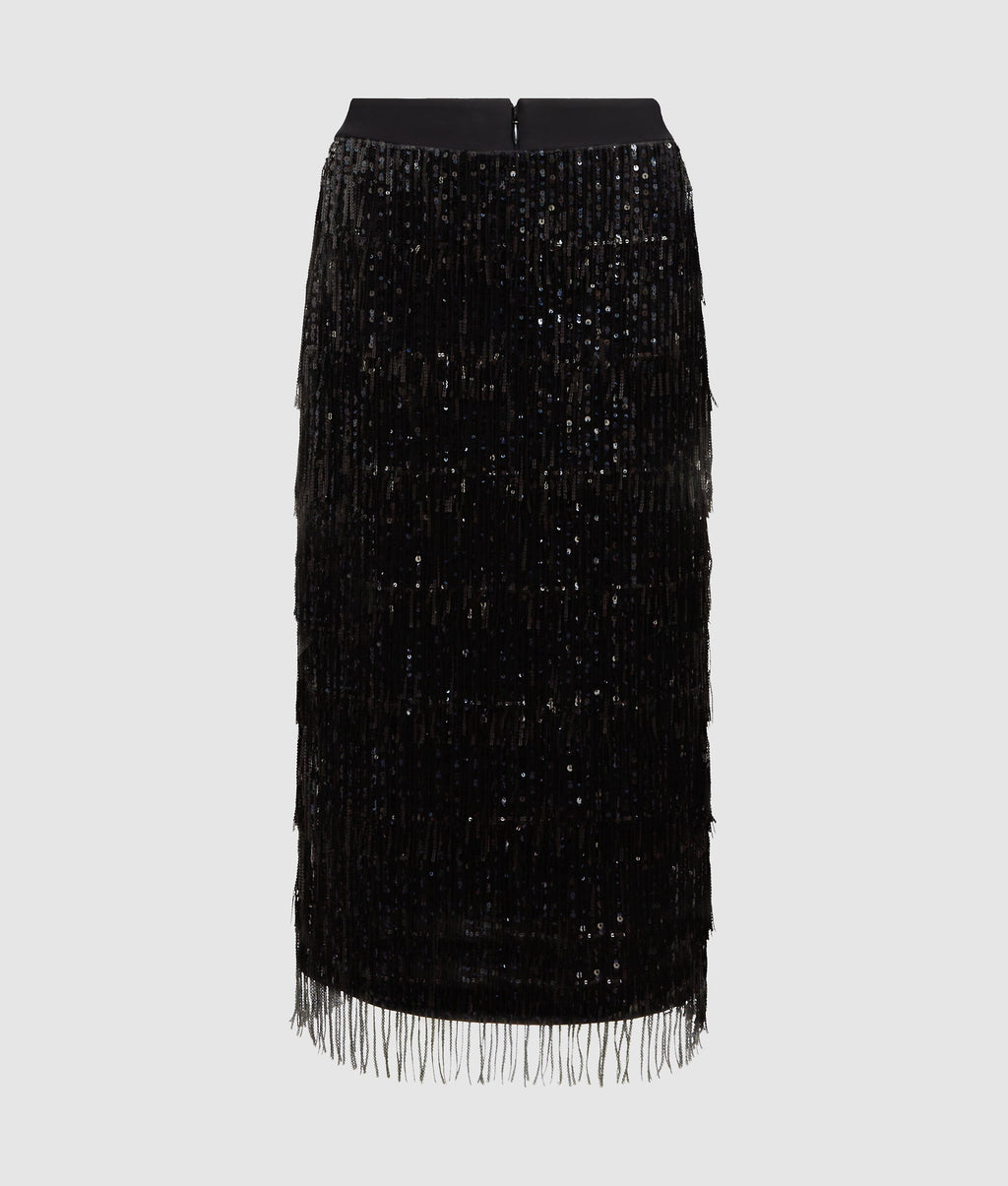 Fringed sequin skirt