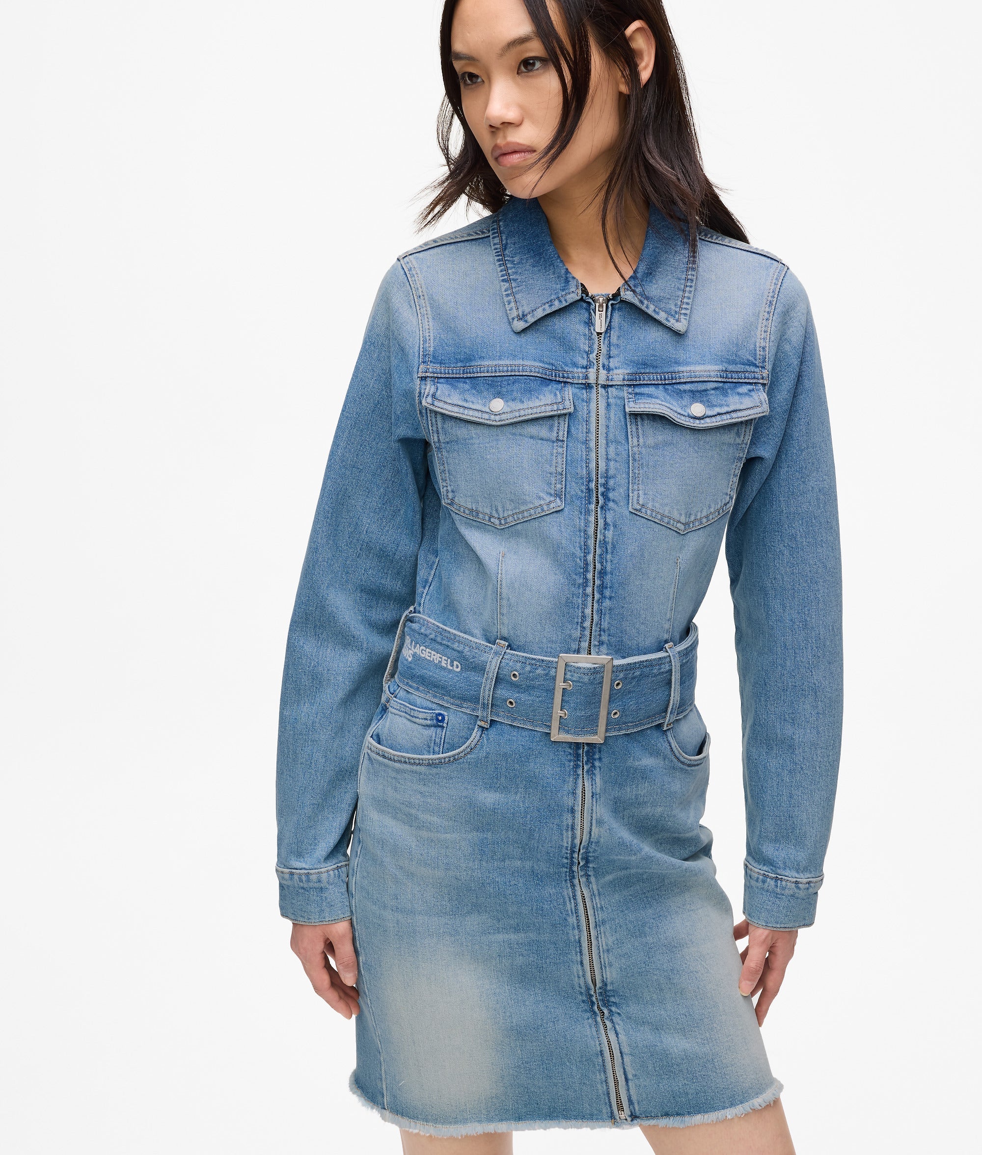 Belted denim dress