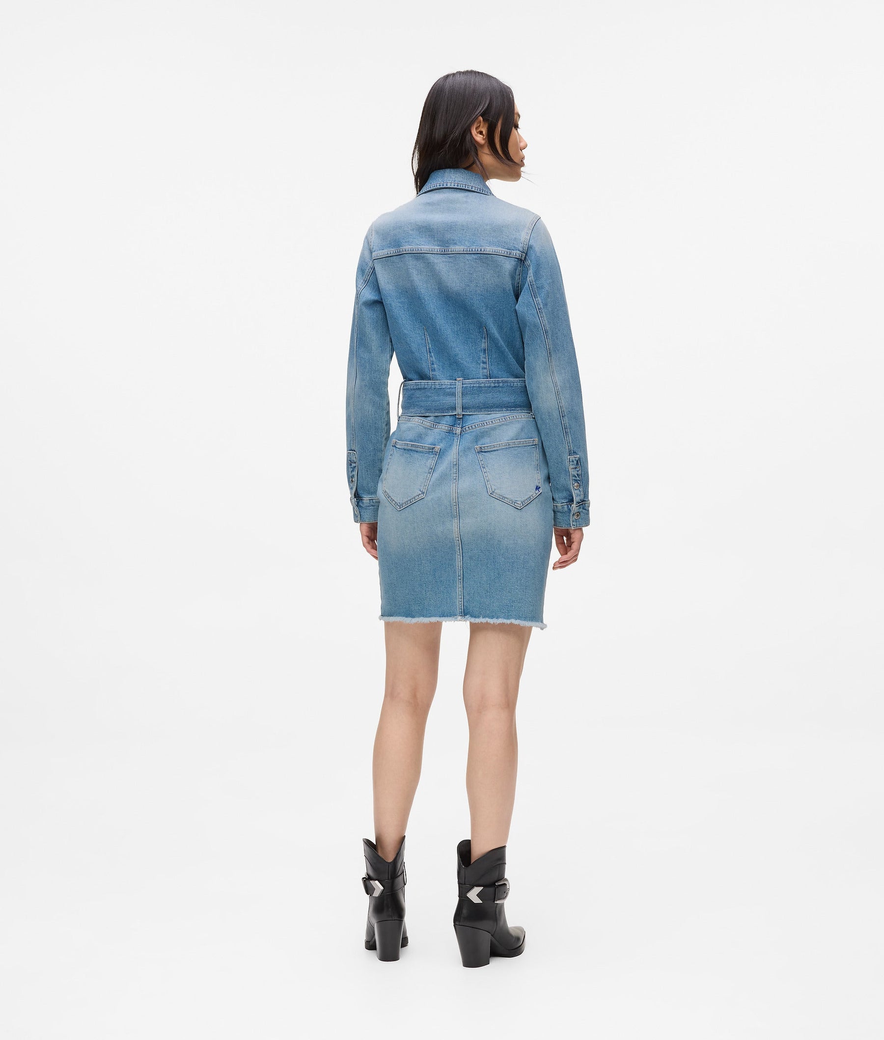 Belted denim dress