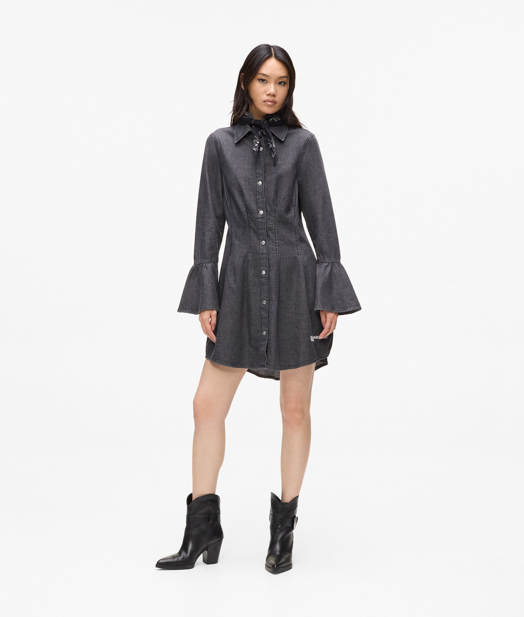 Flared denim dress