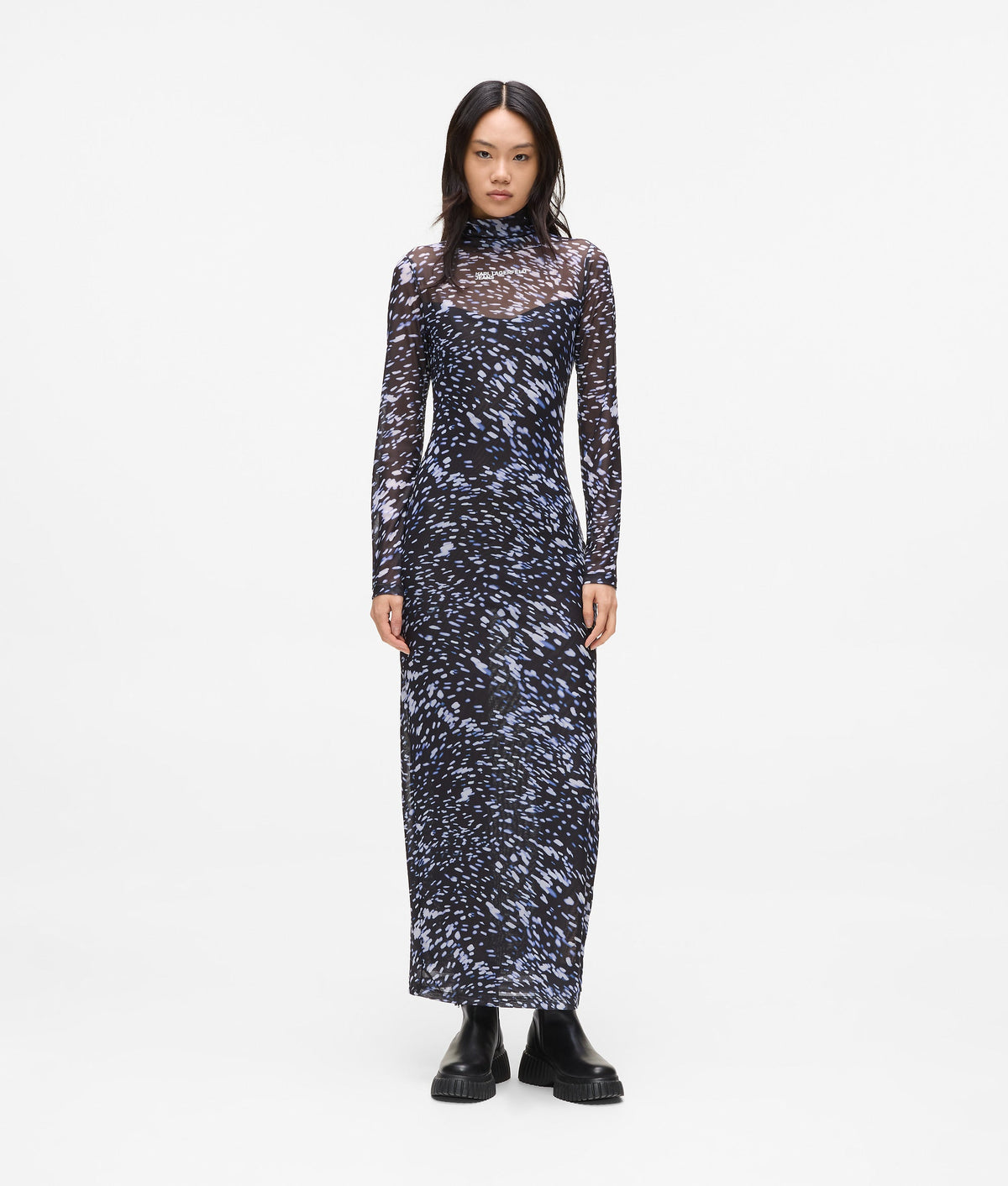 All-over-print mesh dress