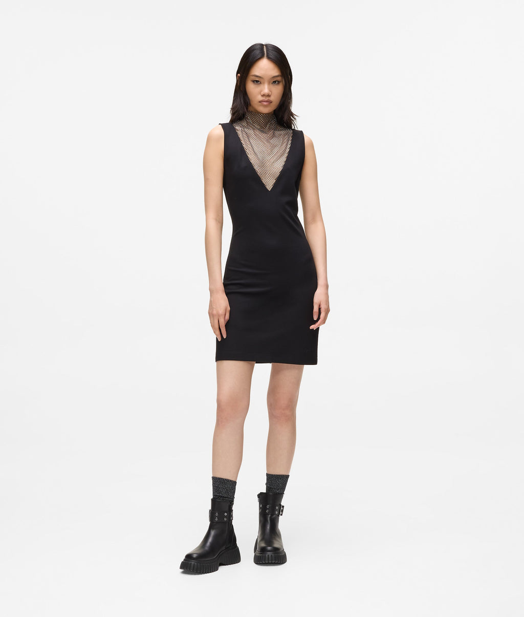 V-neck rhinestone mesh dress