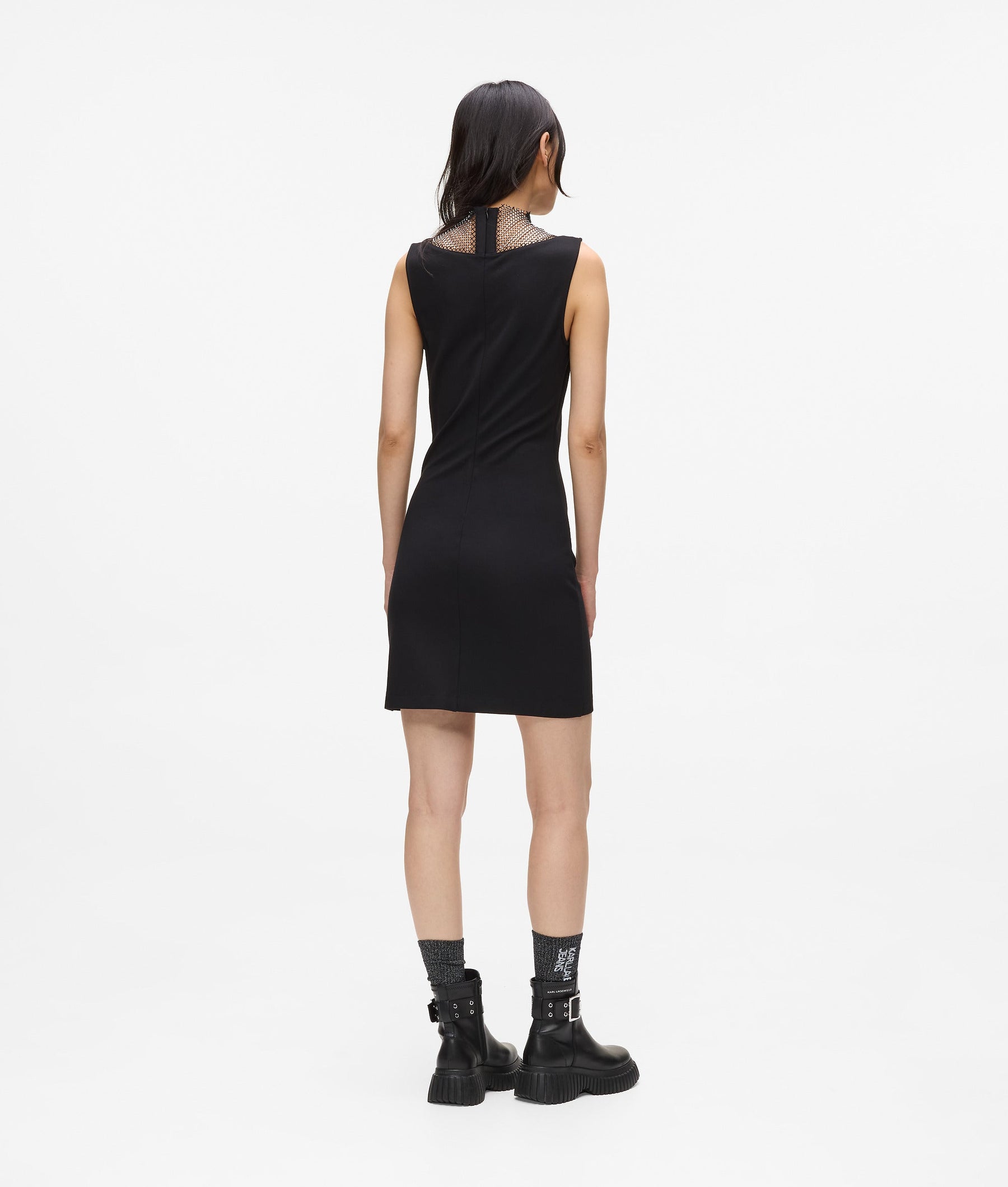 V-neck rhinestone mesh dress