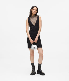V-neck rhinestone mesh dress