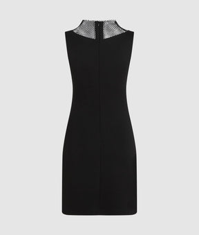 V-neck rhinestone mesh dress
