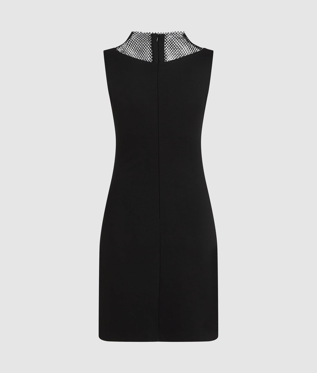 V-neck rhinestone mesh dress