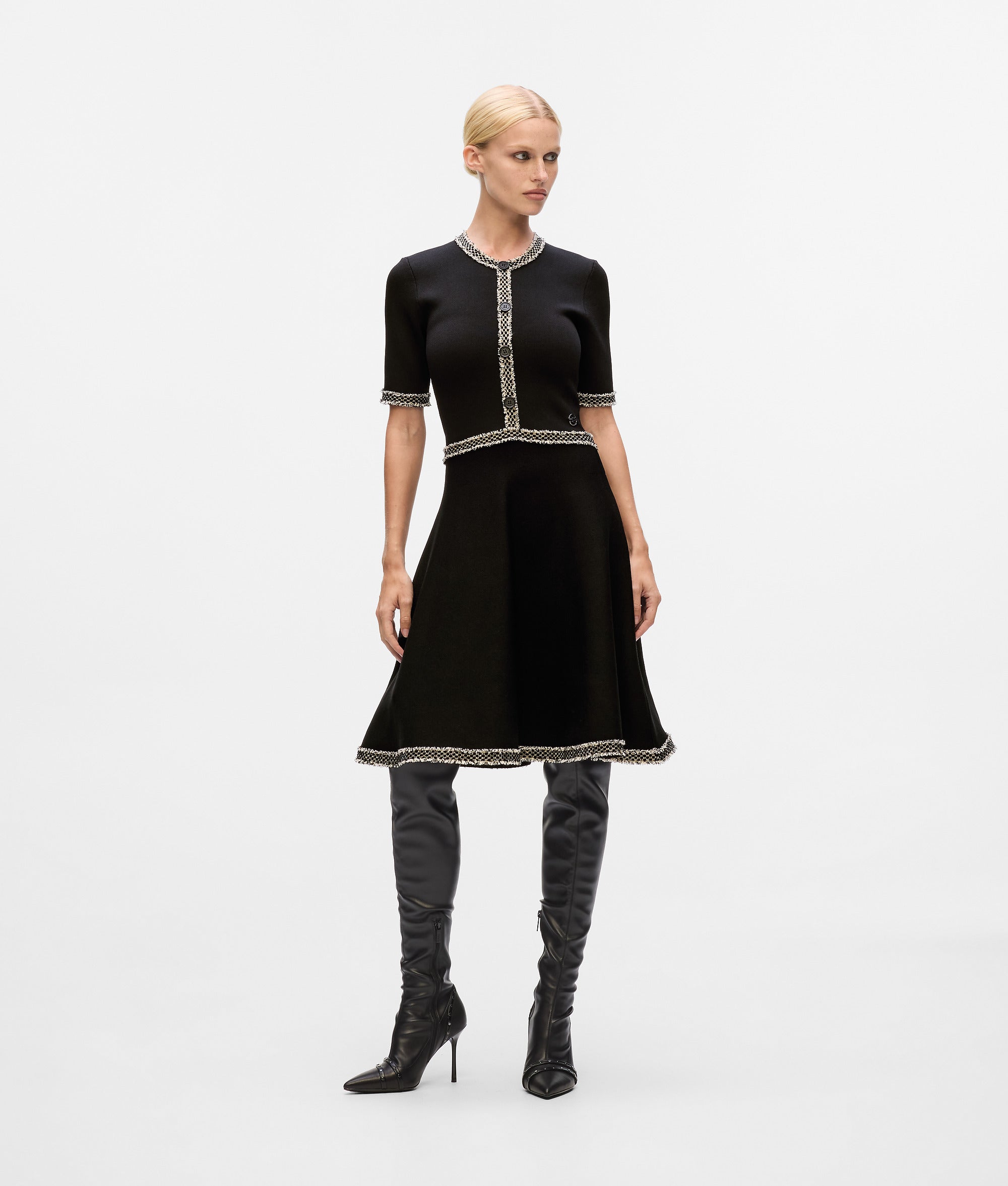 Bouclé detail knit dress