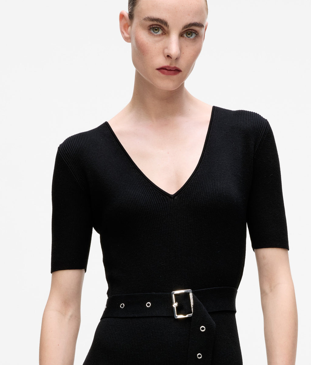 Belted knit dress