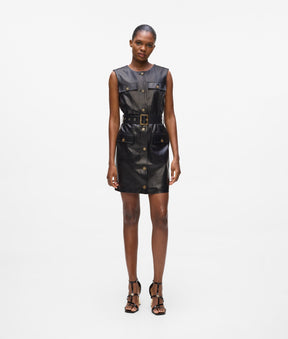 Button-detail leather dress