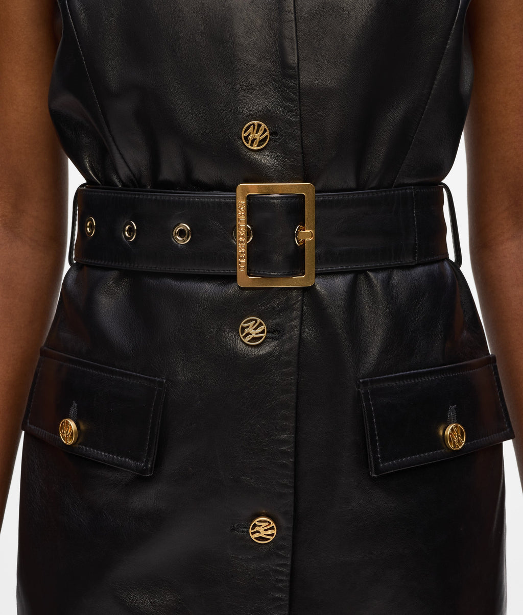 Button-detail leather dress