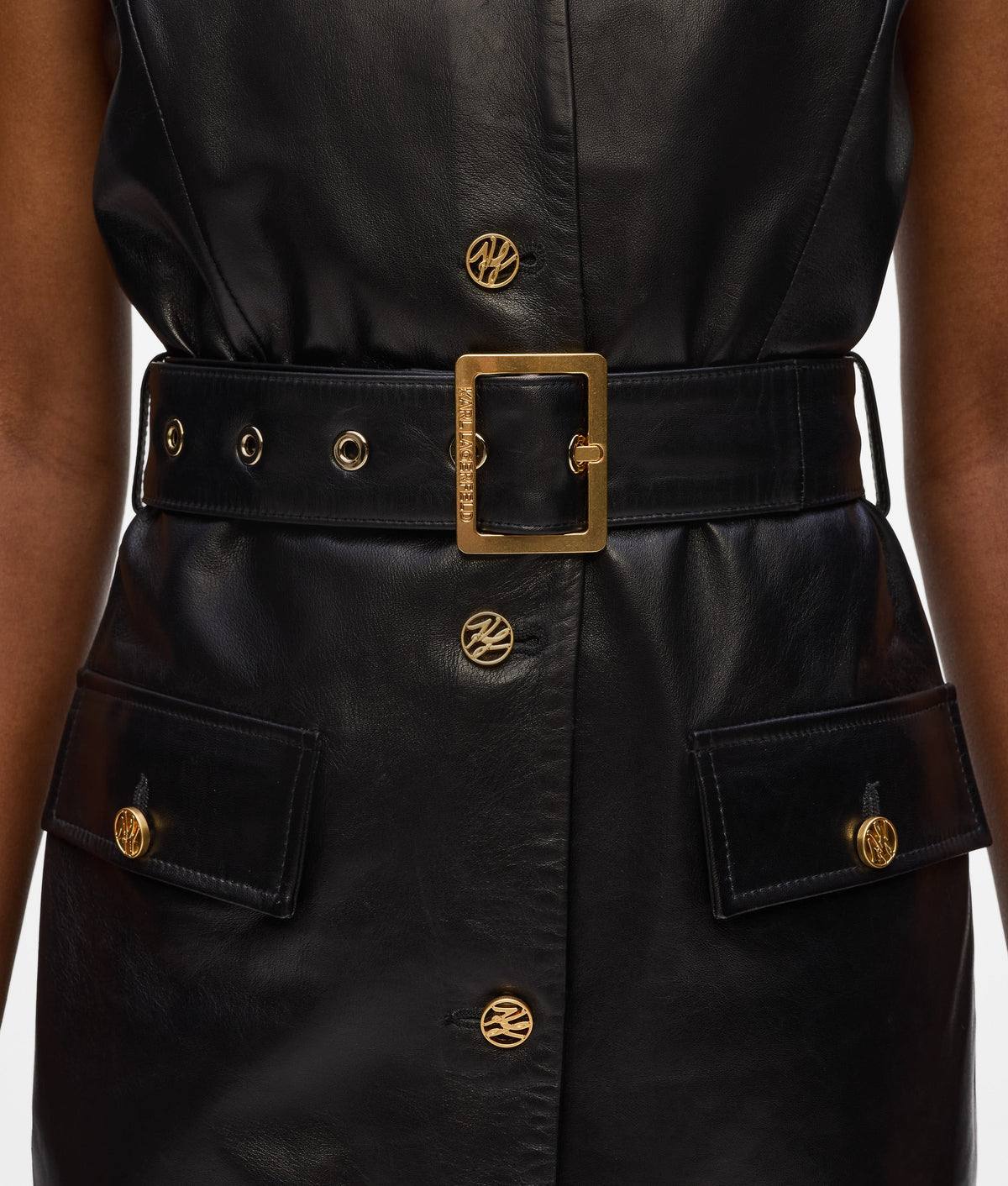 Button-detail leather dress