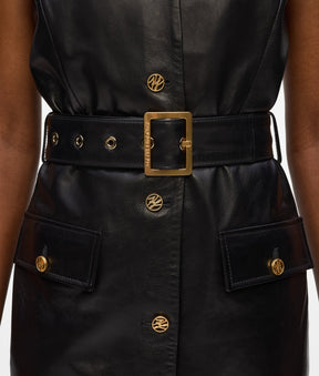 Button-detail leather dress