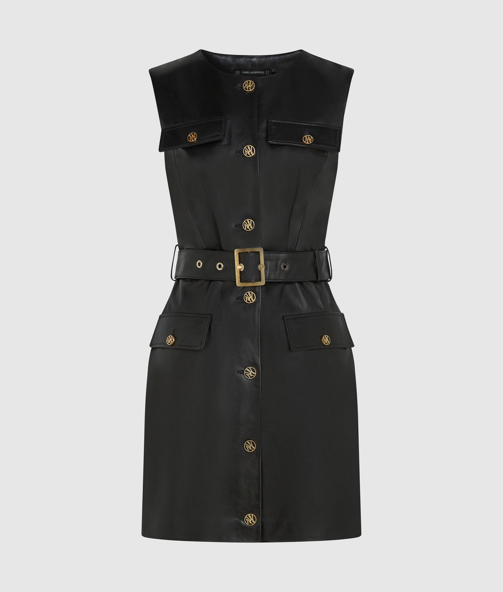 Button-detail leather dress